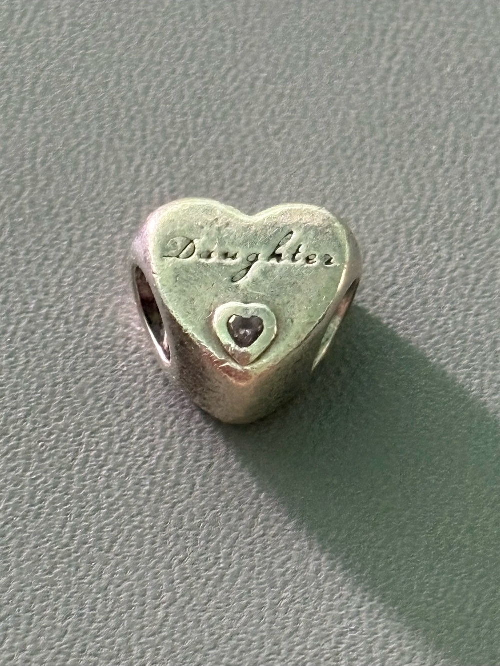 Pandora Silver Heart "Daughter" Charm with Heart Cutout
